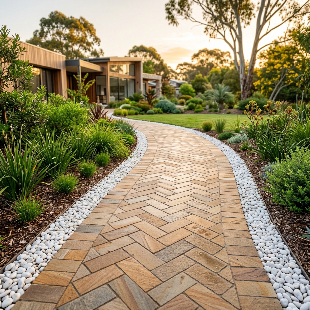 Stone pavers and pebble installation